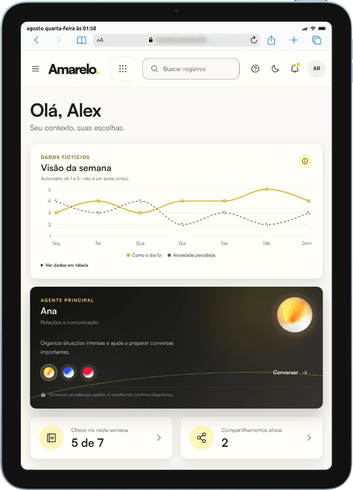 Painel Amarelo em sua visualização compacta dentro de um iPad